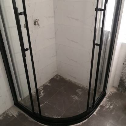 Picture of Custom Black Quadrant Shower Enclosure, Optional Standard Base, Stainless Steel Hardware