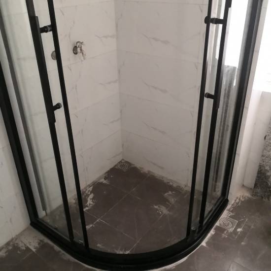 Picture of Custom Black Quadrant Shower Enclosure, Optional Standard Base, Stainless Steel Hardware