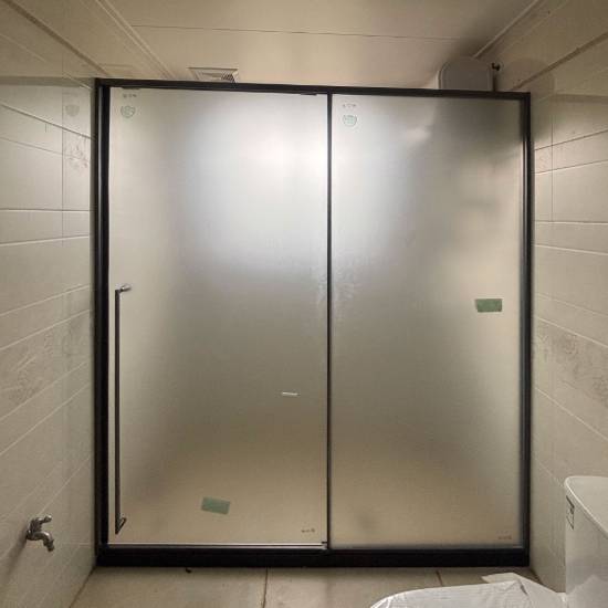 Picture of Custom Mirror Finish Stainless Steel Inline Sliding Shower Screen, 8mm Toughened Glass