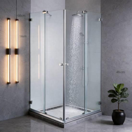 Picture of No Top Track Shower Door for Tall Users, Toughened Glass, Minimalist Square Sliding