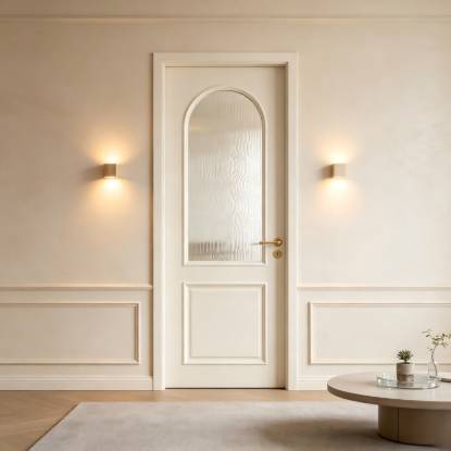 Picture of French Cream Style Lacquered Solid Wood Composite Bedroom Door with Glass