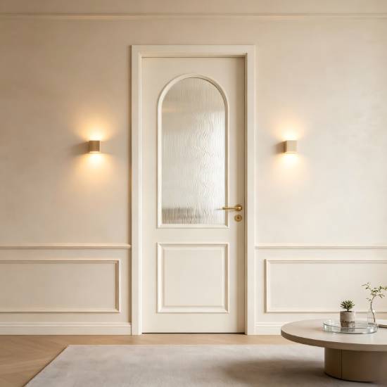 Picture of French Cream Style Lacquered Solid Wood Composite Bedroom Door with Glass
