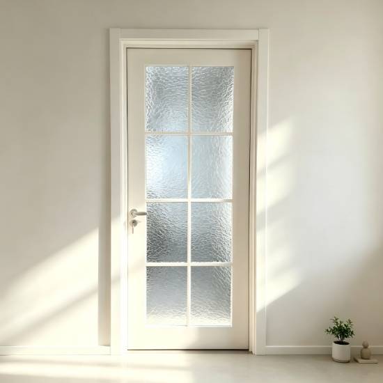 Picture of Composite Lacquered Solid Wood Interior Door, French Cream Style with Glass, Bedroom Door