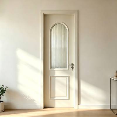 French Cream Style Lacquered Solid Wood Composite Interior Door with Glass Panel