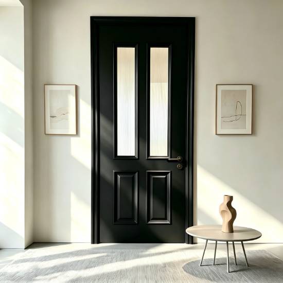 Picture of Multi-Layer Lacquered Solid Wood Interior Door, Black French Vintage Style Bedroom Door