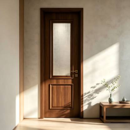 Picture of Solid Timber Lacquered Interior Swing Door with Glass, Chinese Style