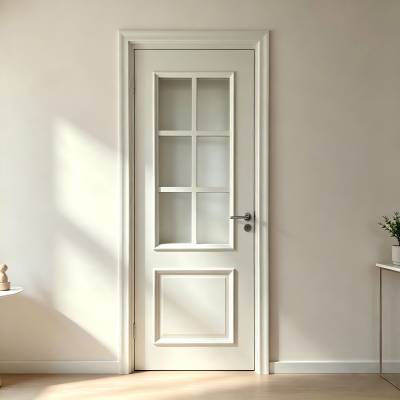 Composite Lacquered Timber Interior Door, French Cream Vintage Style Bedroom Door