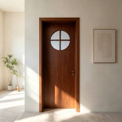 Bedroom Door, Lacquered Solid Wood Interior Swing Door, Luxury Chinese Style with Glass
