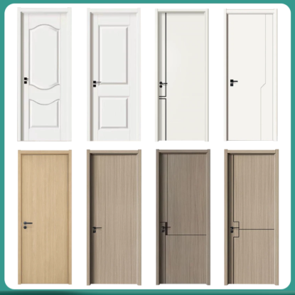 Picture of Lacquered Carbon Crystal Solid Timber Composite Door Set, Luxury Style Natural Wood Colour Swing Bedroom Door