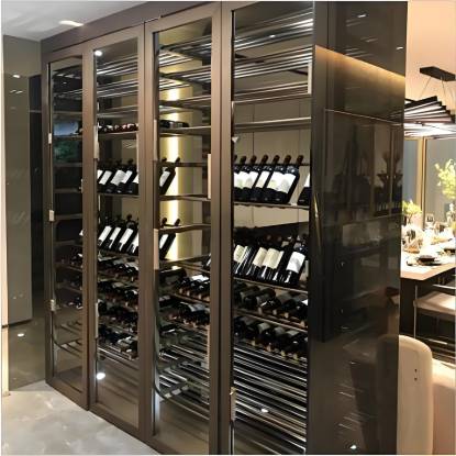 Picture of Luxury Stainless Steel Temperature Controlled Wine Cabinet and Display Rack for Living Rooms
