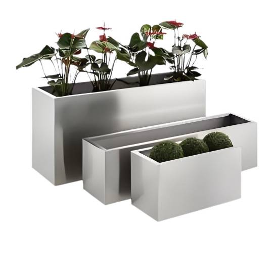Picture of Outdoor Stainless Steel Rectangular Planter Box with Iron Fence for Streets and Plazas