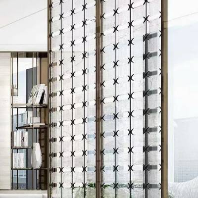Reeded Glass Partition Screen with Stainless Steel and Iron Frame, Modern Entry Divider