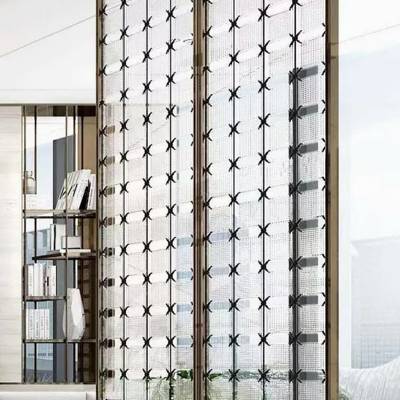 Stainless Steel Crystal Glass Screen with Carved Pattern, Living Room Divider, 201 Grade