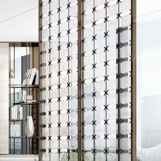 Picture of Stainless Steel Crystal Glass Screen with Carved Pattern, Living Room Divider, 201 Grade
