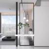 Picture of French Cream Style Retro Art Glass Screen with Stainless Steel Partition