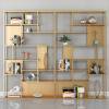 Picture of Modern Gold Stainless Steel Floor Bookshelf and Display Cabinet with Solid Wood Shelves