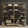 Picture of Modern Gold Stainless Steel Floor Bookshelf and Display Cabinet with Solid Wood Shelves