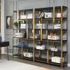 Picture of Modern Gold Stainless Steel Floor Bookshelf and Display Cabinet with Solid Wood Shelves