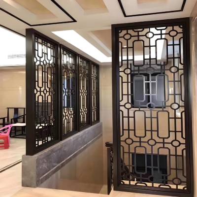 Rose Gold Stainless Steel Screen Partition, Oriental Style Carved Laser-Cut Rockery Wall