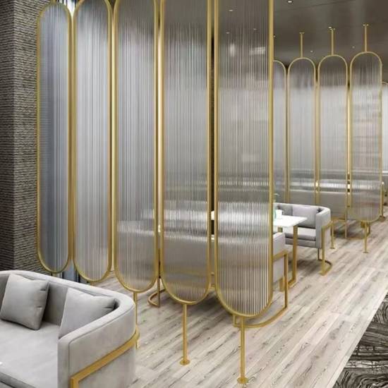 Picture of Stainless Steel Crystal Glass Screen, Rose Gold Laser-Cut Metal Partition