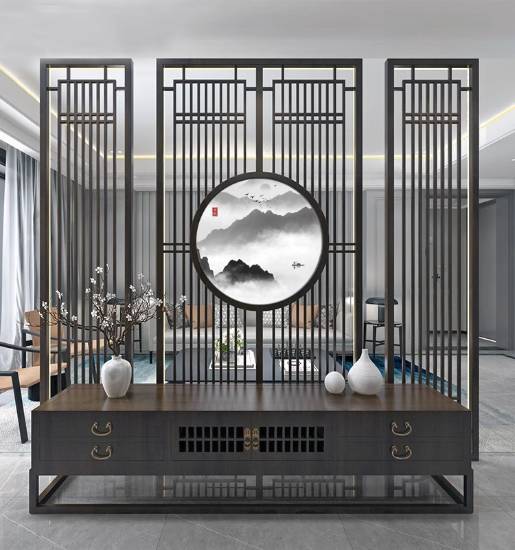 Picture of New Chinese Style Stainless Steel Screen, Metal Decorative Hollow Entryway Divider