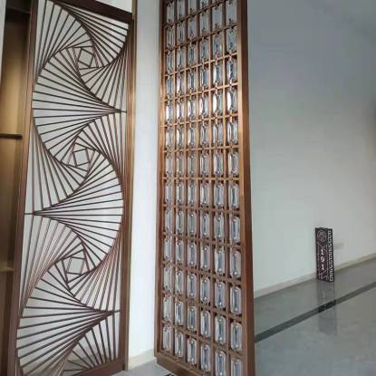 Picture of Modern Reeded Glass Screen Partition with Stainless Steel Frame for Entryways and Living Rooms