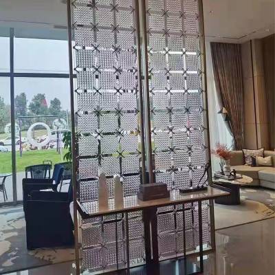 Stainless Steel Glass Partition Screen, Oriental Style Light-Transmitting Feature Wall