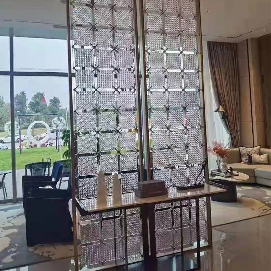 Picture of Stainless Steel Glass Partition Screen, Oriental Style Light-Transmitting Feature Wall