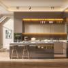 Picture of Customisable Modern Champagne Colour Stainless Steel Kitchen Cabinets with Island Bench