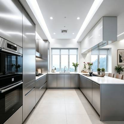 Picture of Modern Villa Kitchen Cabinets with Sintered Stone and Stainless Steel, Whole-House Custom Furniture