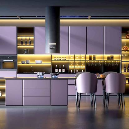 Picture of Custom Stainless Steel Home Kitchen Cabinets with Integrated Cooktop Cabinet