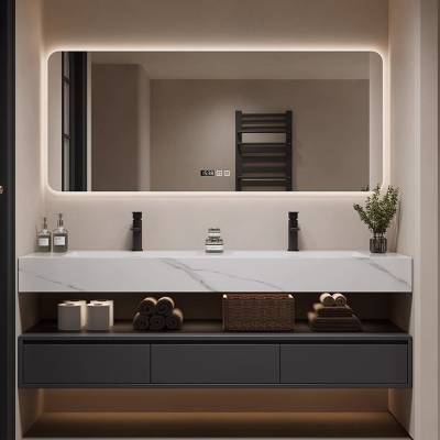 Customisable Luxury Stainless Steel Vanity Set with Heat-Bent Integrated Basin, Smart Washstand