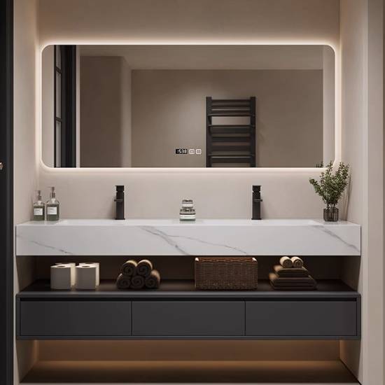 Picture of Customisable Luxury Stainless Steel Vanity Set with Heat-Bent Integrated Basin, Smart Washstand