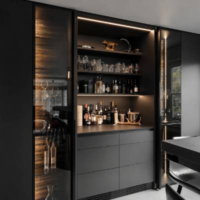 Stainless Steel Italian Style Sideboard and Glass Display Cabinet for Dining Room