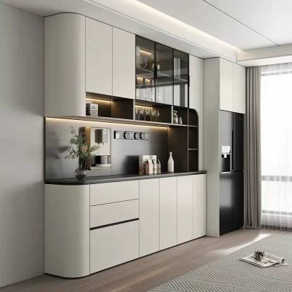 Picture of Stainless Steel Sideboard and Wine Cabinet, Luxury Glass Display Storage Cabinet