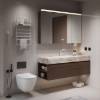 Picture of Mid-Century Stainless Steel Vanity, Travertine Look Sintered Stone Top, Integrated Basin