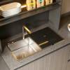 Picture of Italian Minimalist Stainless Steel Kitchen Cabinets with Open Glass Tall Storage Unit