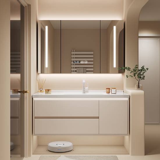 Picture of Customisable Stainless Steel Vanity with Integrated Ceramic Basin and Smart Mirror Cabinet Combo