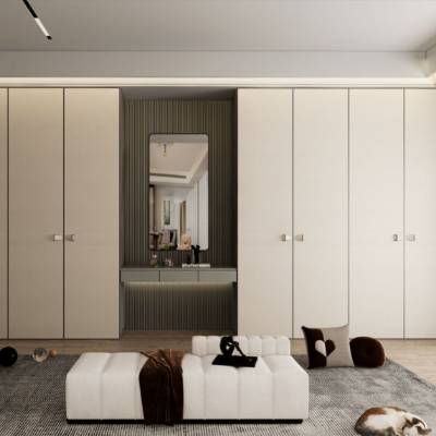 Custom French Luxury Stainless Steel Full-Wall Wardrobe, Floor-to-Ceiling Open Walk-In Robe