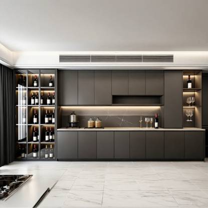 Picture of Custom Stainless Steel Whole Kitchen Cabinet Set with Cooktop Unit for Home