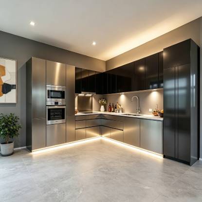 Picture of Minimalist Italian Style Stainless Steel Kitchen Cabinets, Modern Whole Kitchen