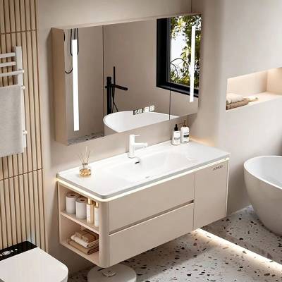 Cream Style Stainless Steel Vanity with Integrated Ceramic Basin