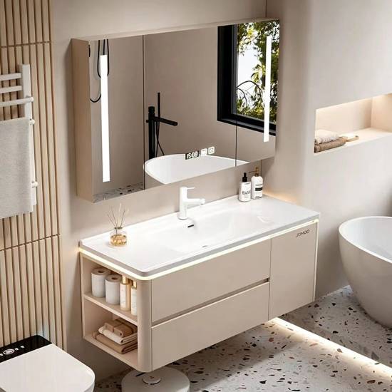 Picture of Cream Style Stainless Steel Vanity with Integrated Ceramic Basin