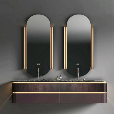 Customisable Luxury Hotel Stainless Steel Vanity with Integrated Mirror Cabinet and Bathroom Mirror