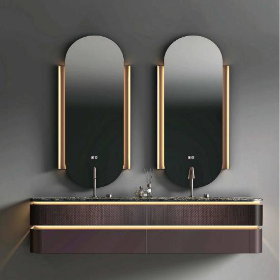 Picture of Customisable Luxury Hotel Stainless Steel Vanity with Integrated Mirror Cabinet and Bathroom Mirror