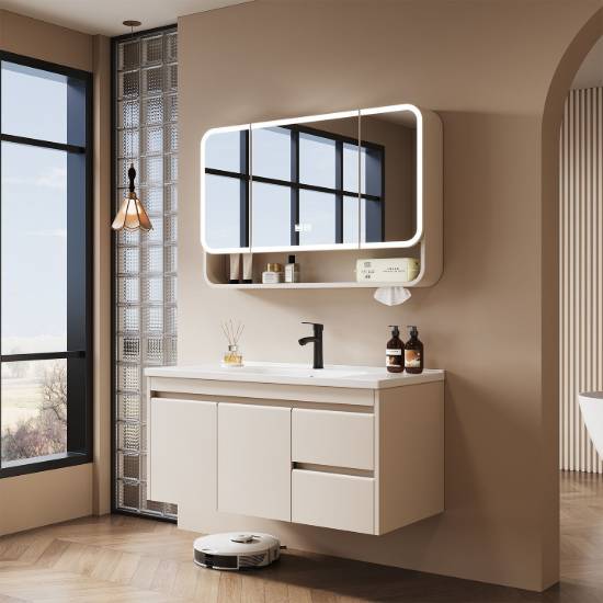 Picture of Cream-Style Stainless Steel Vanity Set with Integrated Ceramic Basin, Customisable