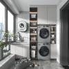 Picture of Custom Stainless Steel Laundry Cabinet with Washing Machine Space and High-Low Tub