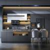 Picture of Modern Minimalist Stainless Steel Kitchen, Dark Grey L-Shape with Island Bench
