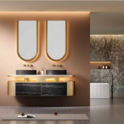 Customisable Modern Stainless Steel Bathroom Vanity with Seamless Basin and Mirror Cabinet