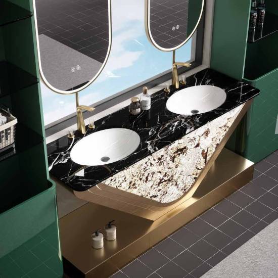 Picture of Modern Stainless Steel Vanity with Seamless Integrated Ceramic Basin Top